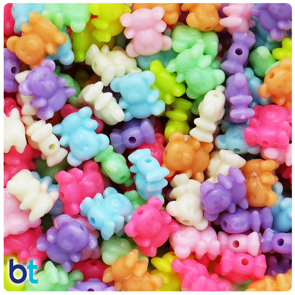 BeadTin Opaque Mix 25mm Teddy Bear Plastic Pony Beads (24pcs)