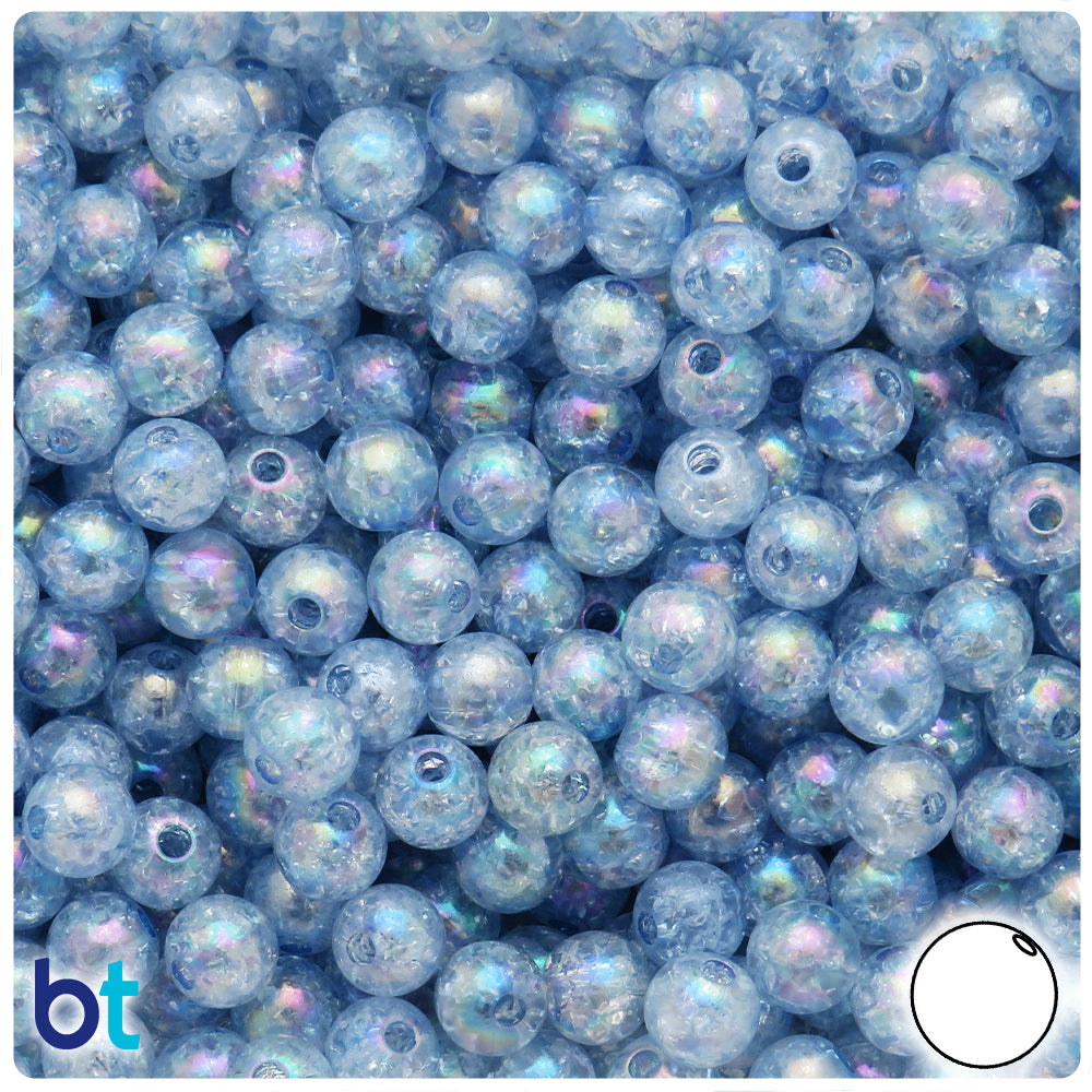 Bead, iridescent glass, translucent matte clear, 8mm round. Sold