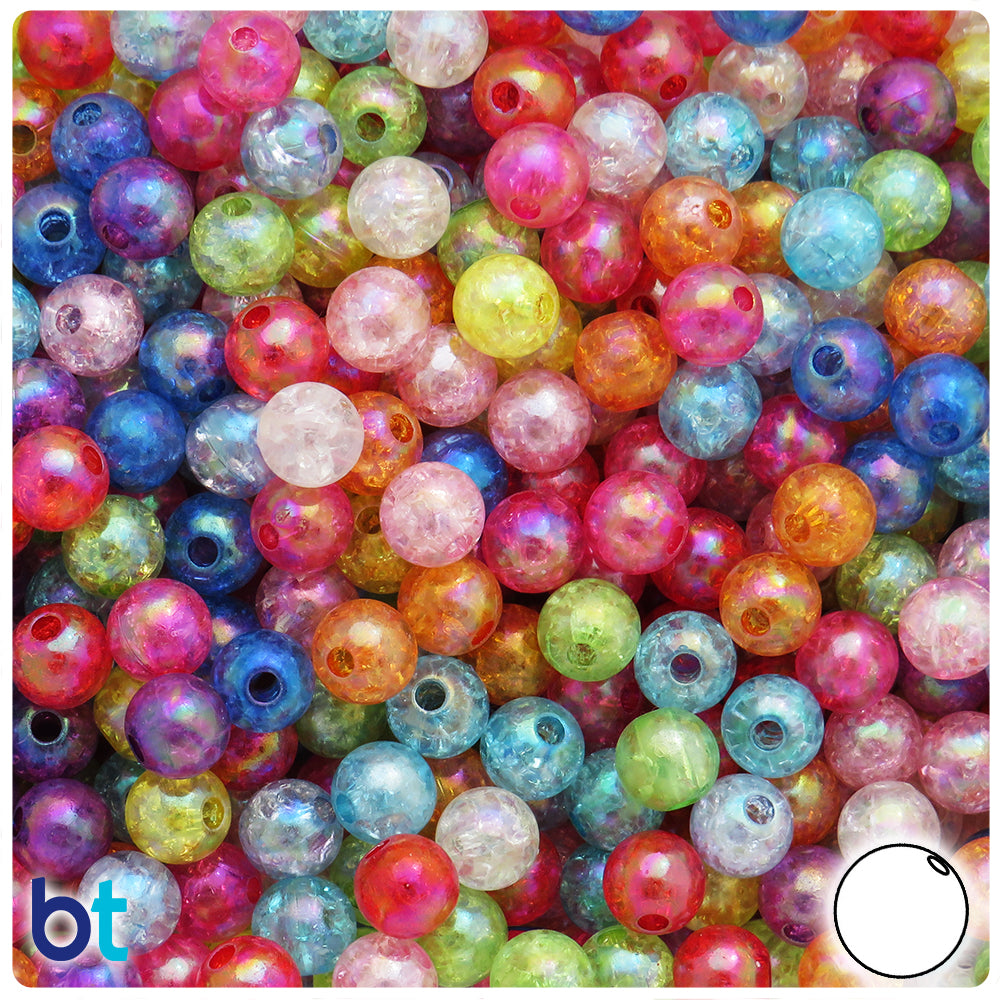 8mm Clear Round Glass Crackle Beads