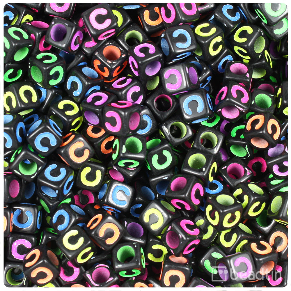 Black Opaque 7mm Cube Alpha Beads - Colored Letter N (75pcs)