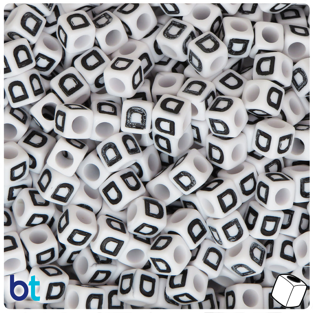 Black Opaque 7mm Cube Alpha Beads - Colored Letter N (75pcs)