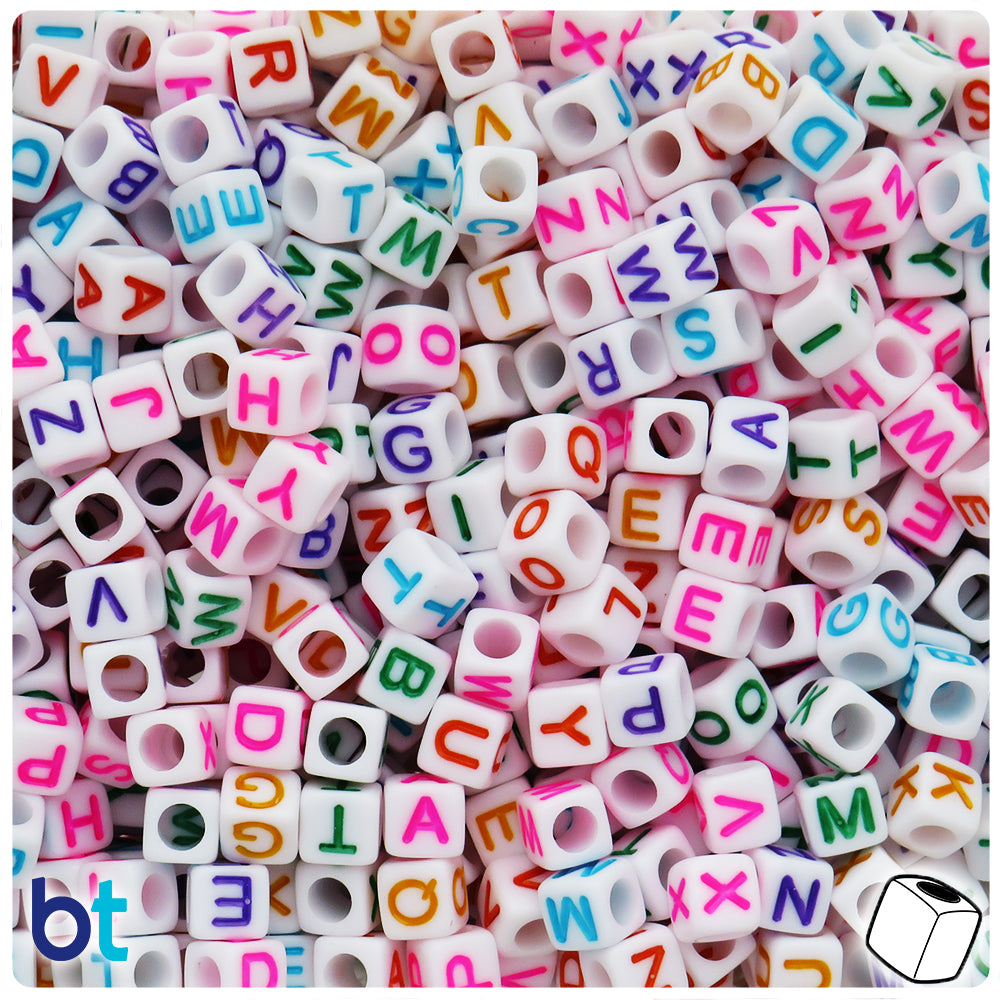  Acrylic Letter Beads Alphabet White Letters Pink Cube