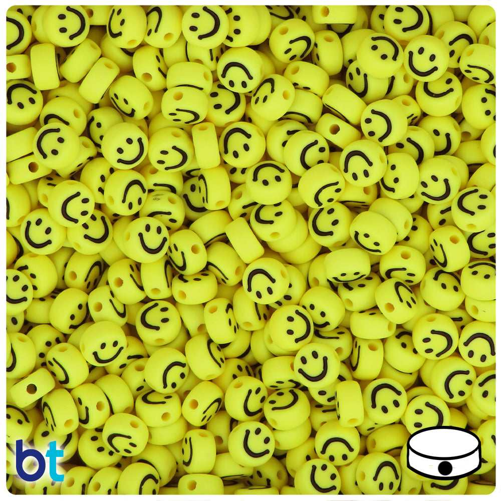 Happy Face Beads - 7mm Tiny Smile Shape Acrylic or Resin Beads