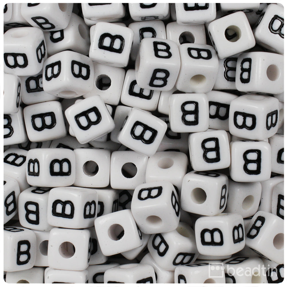 Letter Beads - 10mm Cube Square White Alphabet Acrylic or Resin