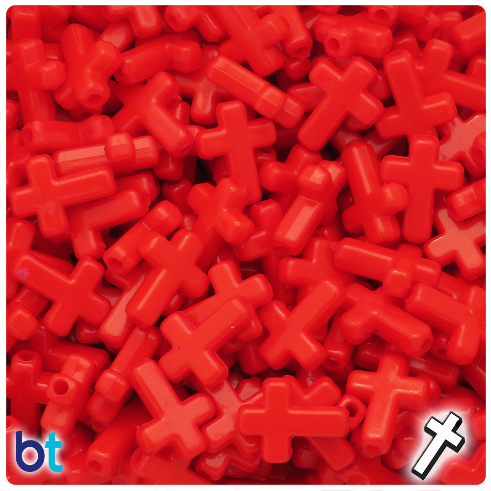 Dark Red Opaque 16mm Cross Plastic Beads (100pcs)