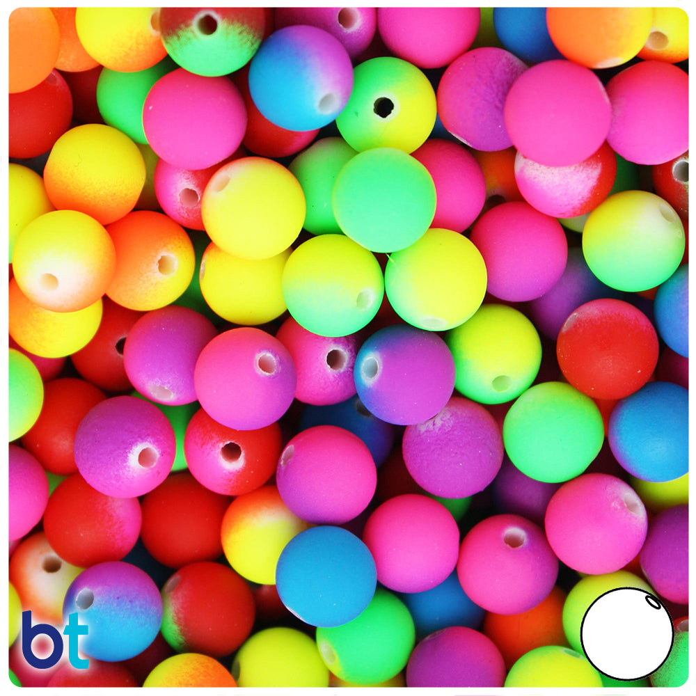 Neon Two Tone Rubberized 10mm Round Plastic Beads (100pcs)