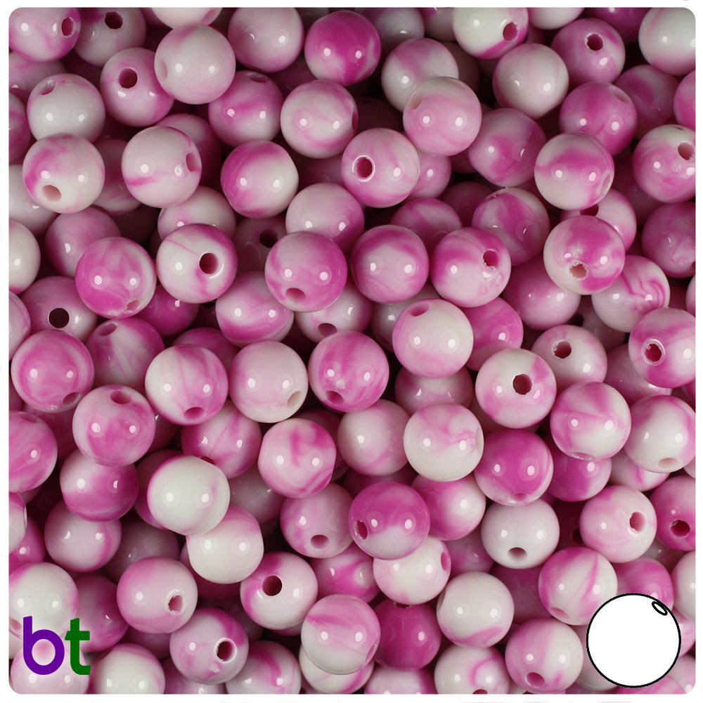 BeadTin Pink Marbled 16mm Round Plastic Craft Beads (25pcs)