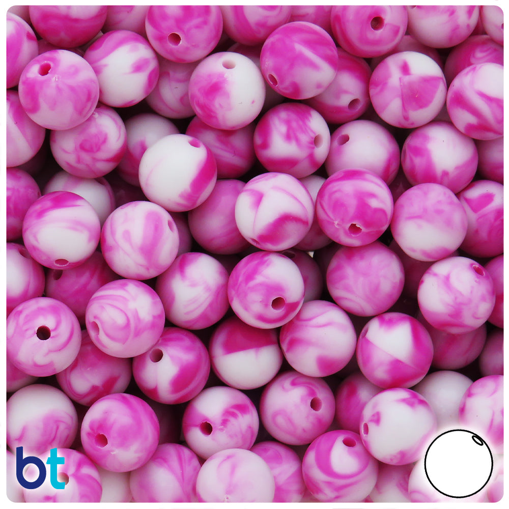 BeadTin Pink Marbled 16mm Round Plastic Craft Beads (25pcs)