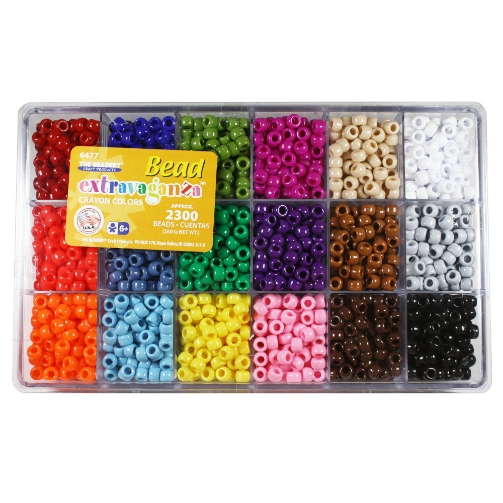 BALABEAD Giant Crayon Bead Box, Pony Beads with Smooth Surface Craft Assortment Colors (6x 9mm/18colors/1800 beads)