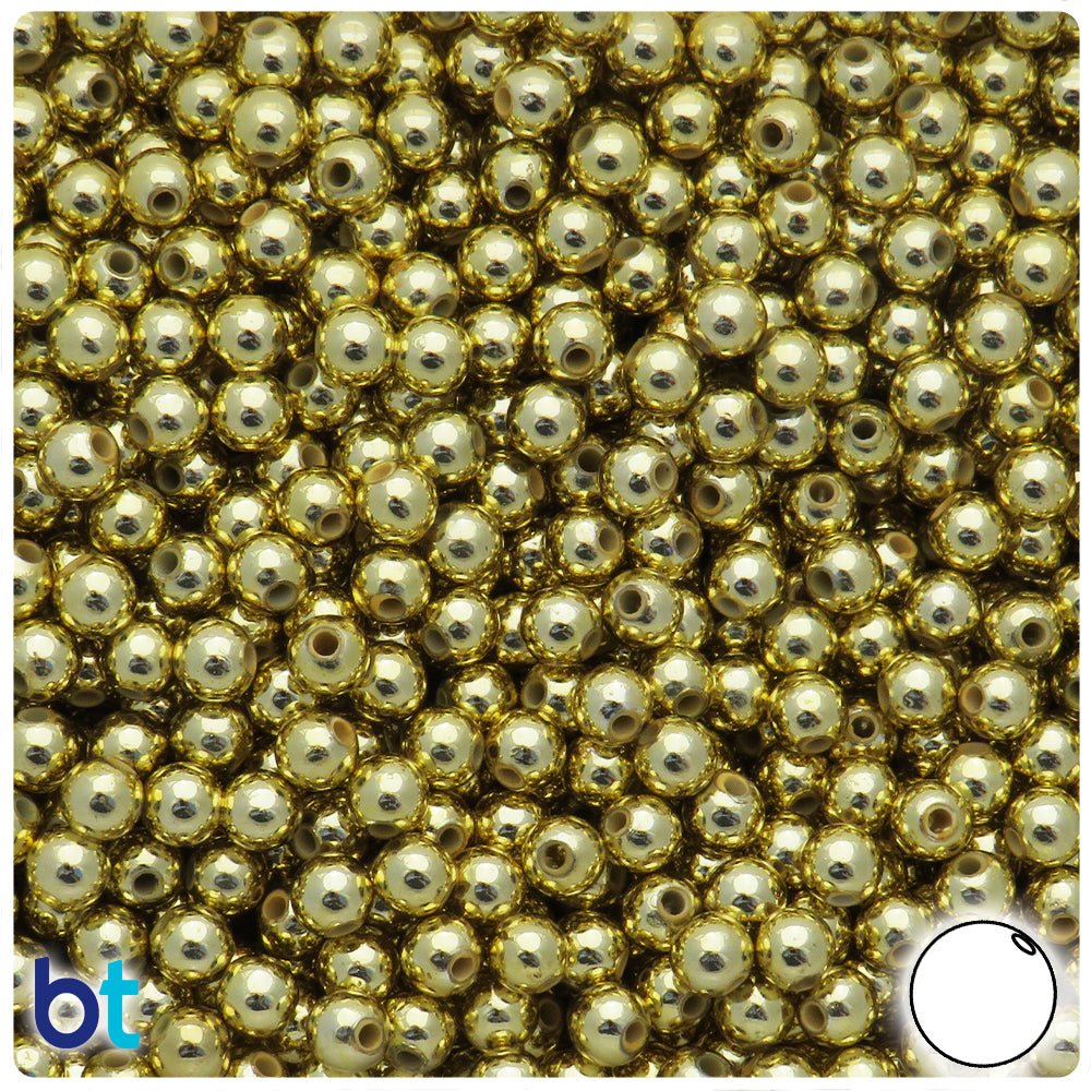 BeadTin Gold Metallic 10mm Round Plastic Craft Beads (100pcs