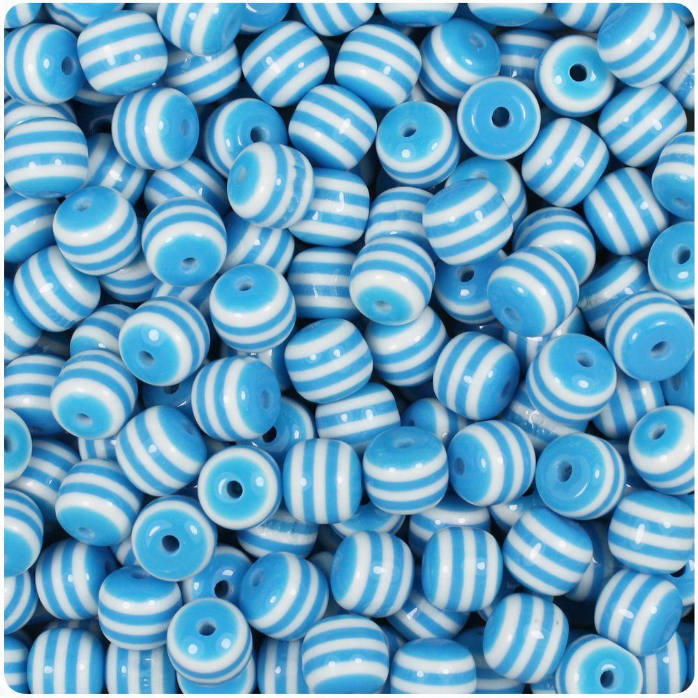 Opaque Mix 8mm Round Resin Beads - White Stripes (120pcs)