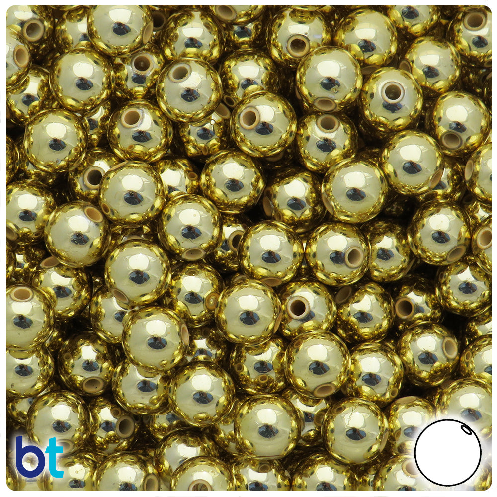 BeadTin Gold Metallic 12mm Round Plastic Craft Beads (75pcs