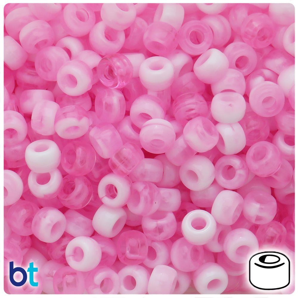 BeadTin Pink Sparkle 9mm Barrel Pony Beads (500pc) 