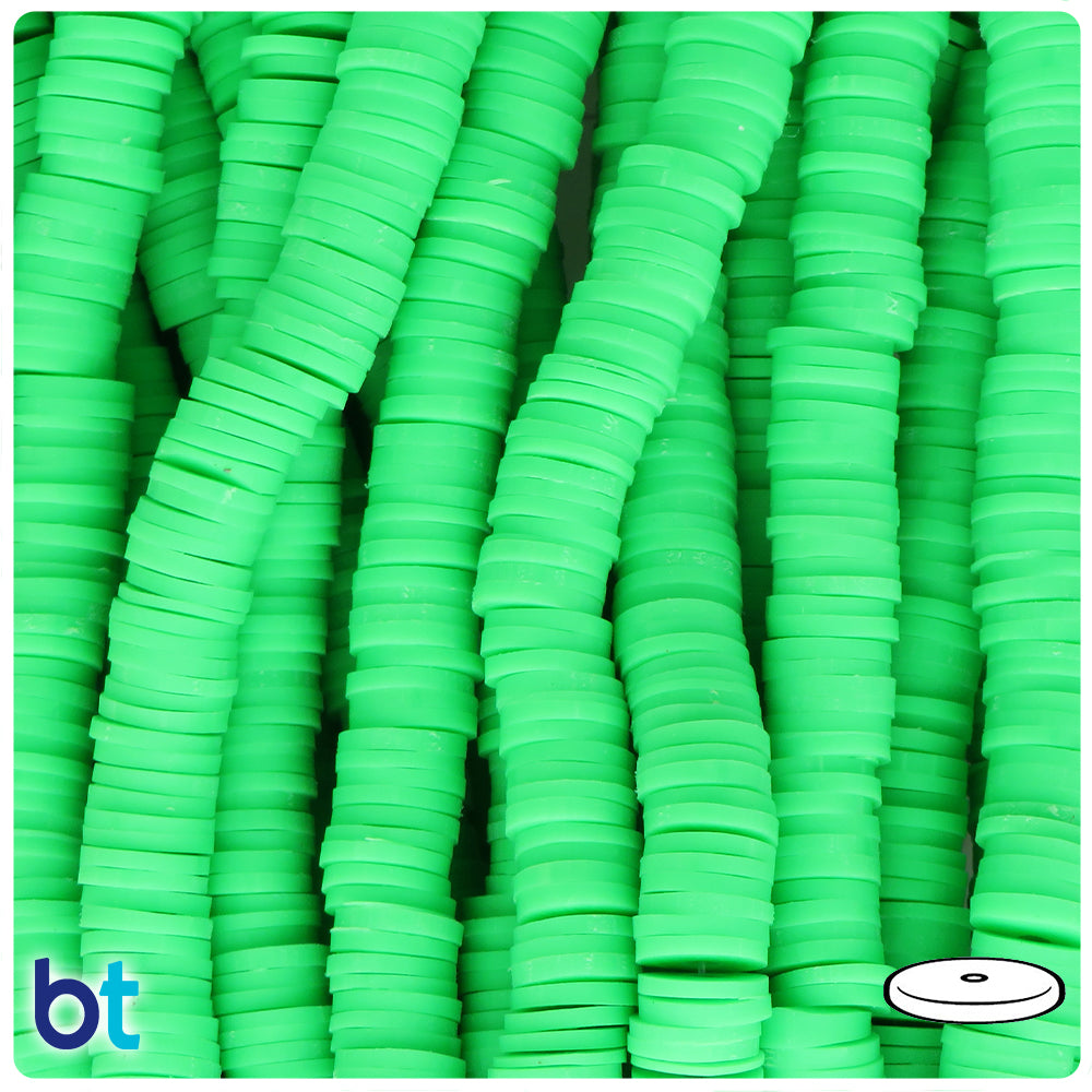 6MM Light Green Polymer Clay Bead Strands 