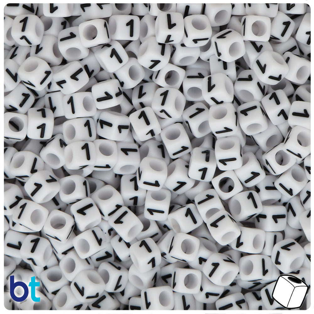 Plastic White Alphabet Beads, 7mm Cube, Set of Vowels - Pony Bead Store