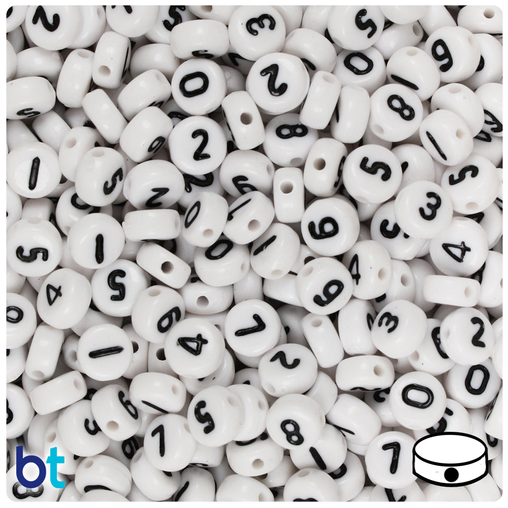 White Opaque 7mm Coin Alpha Beads - Silver Letter Mix (250pcs)