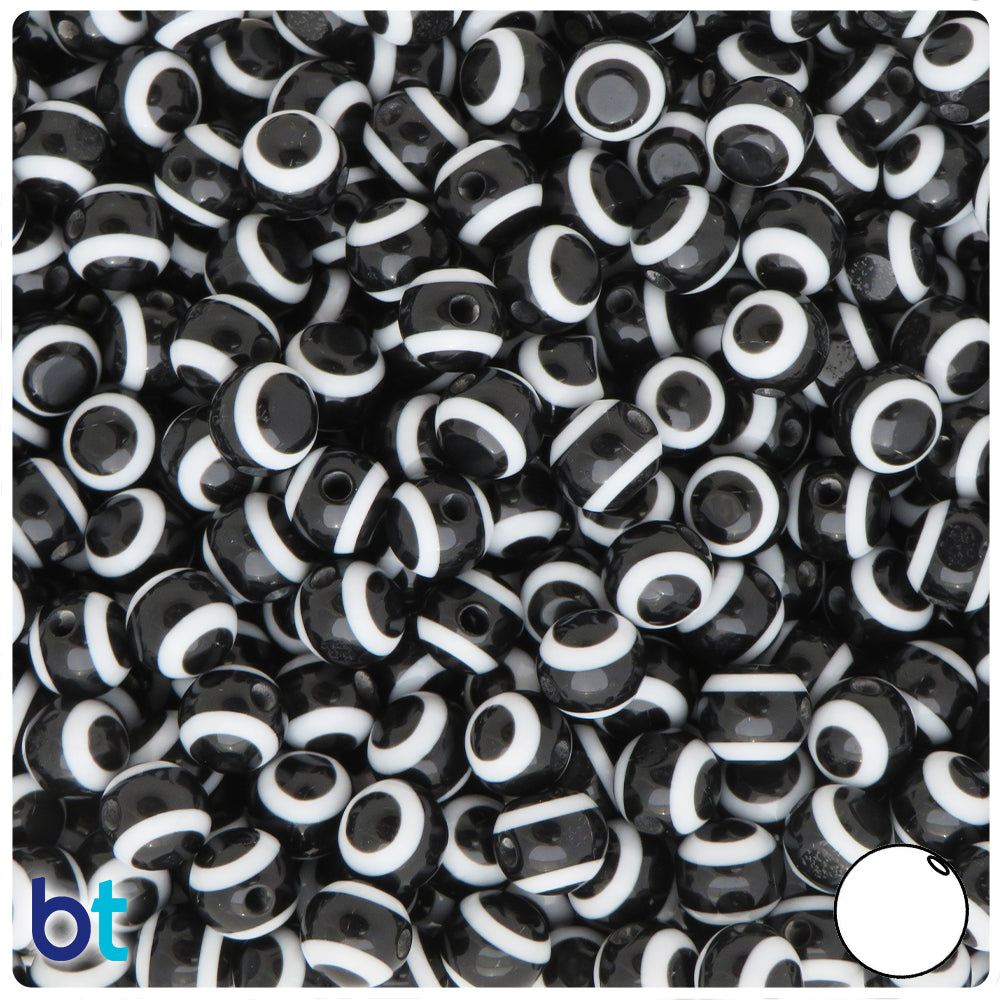 Black Marbled 10mm Round Plastic Beads (100pcs)