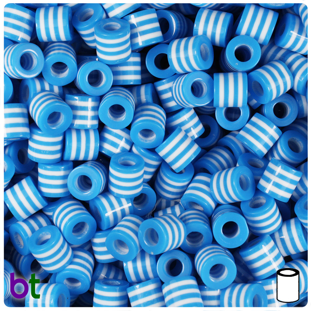 Opaque Mix 8mm Drum Resin Beads - White Stripes (100pcs)