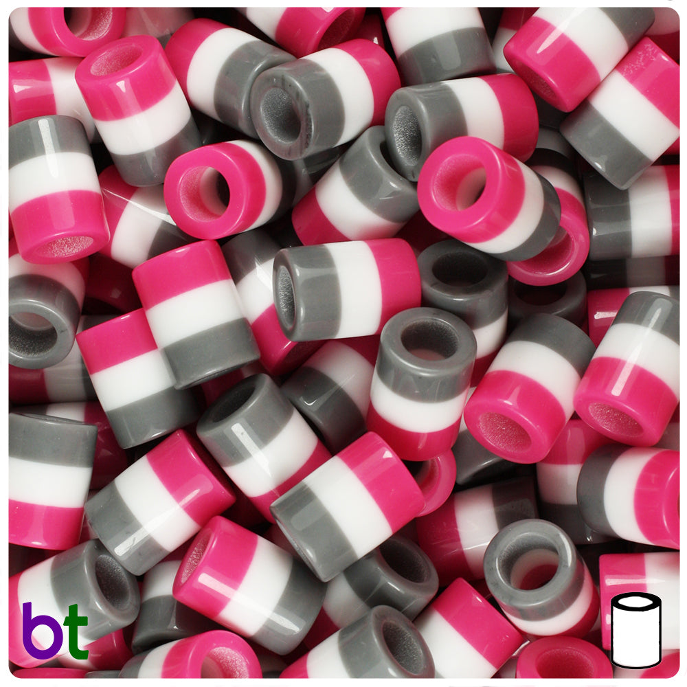 Rainbow Opaque 10mm Drum Resin Beads - White Stripes (75pcs)