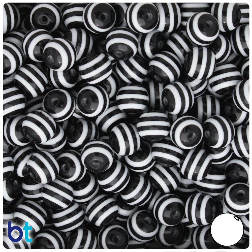 Opaque Mix 10mm Round Resin Beads - White Stripes (75pcs)