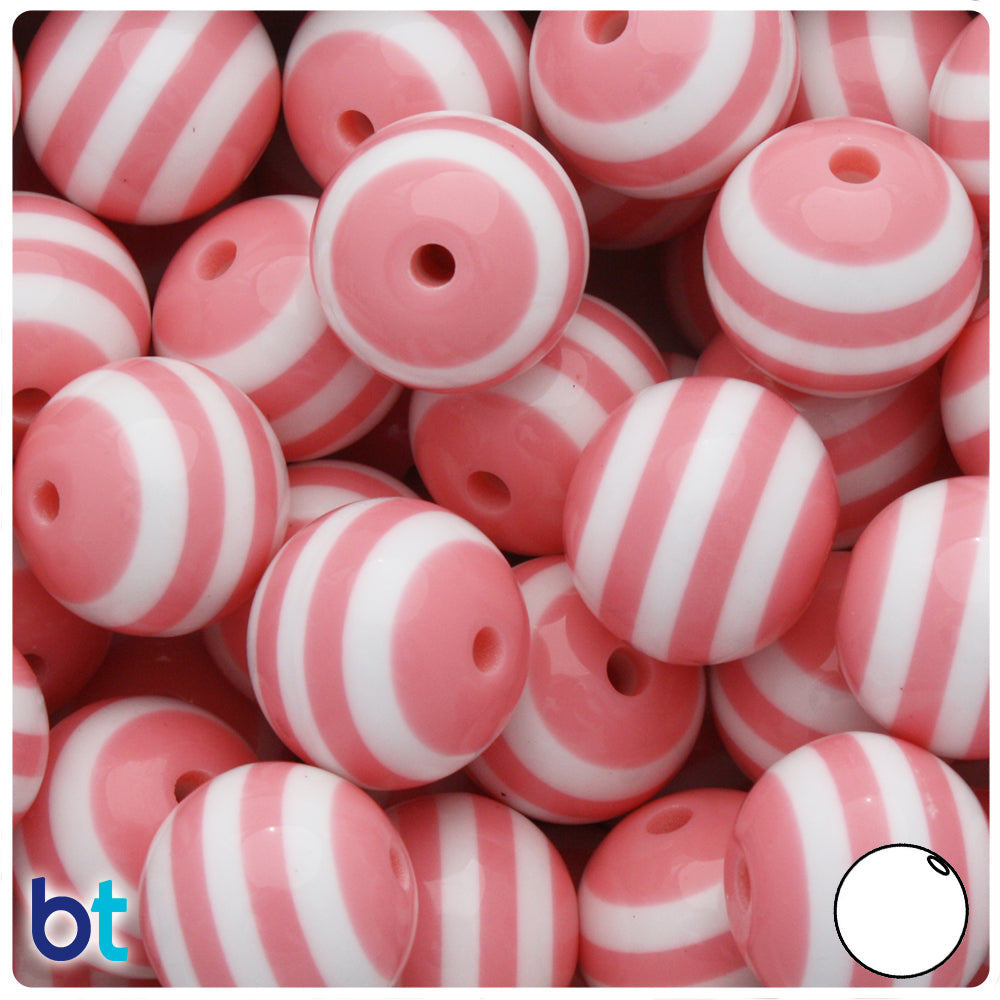 8mm Light Pink Striped Candy Beads