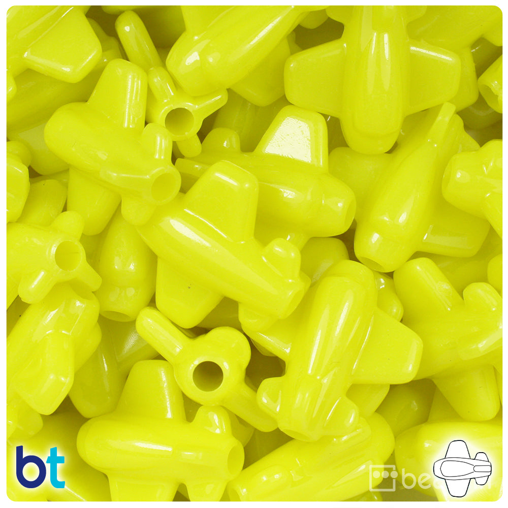 Lemon Neon Bright 25mm AirPlane Pony Beads (24pcs)