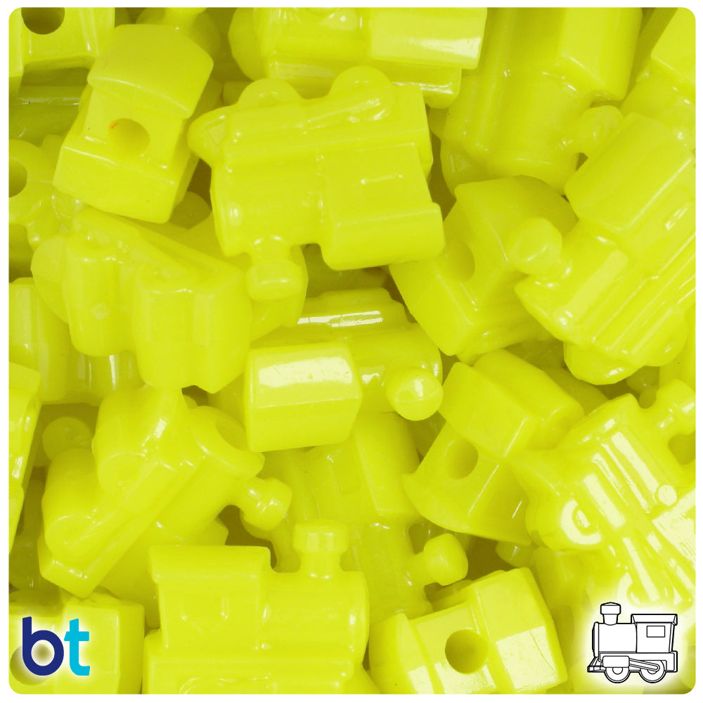 Lemon Neon Bright 22mm Train Pony Beads (8pcs)