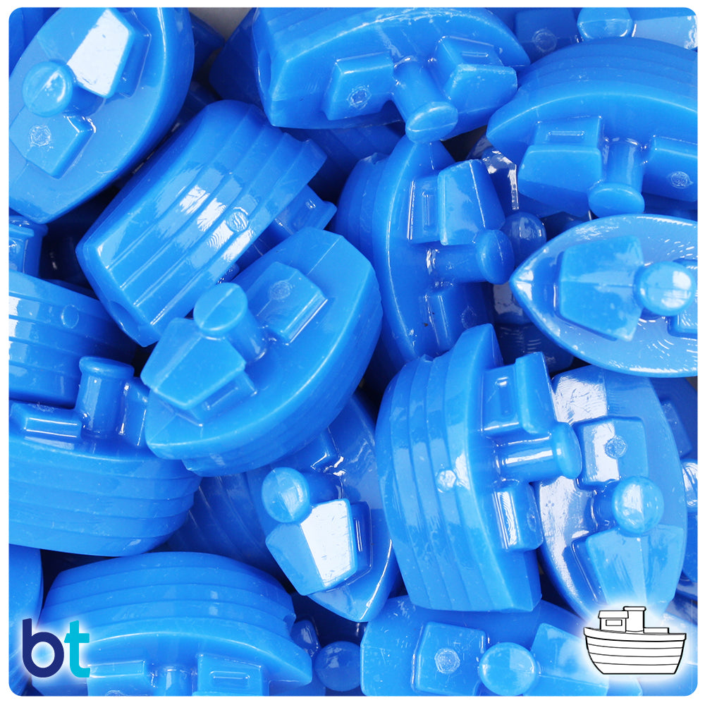 True Blue Neon Bright 25mm Boat Pony Beads (24pcs)