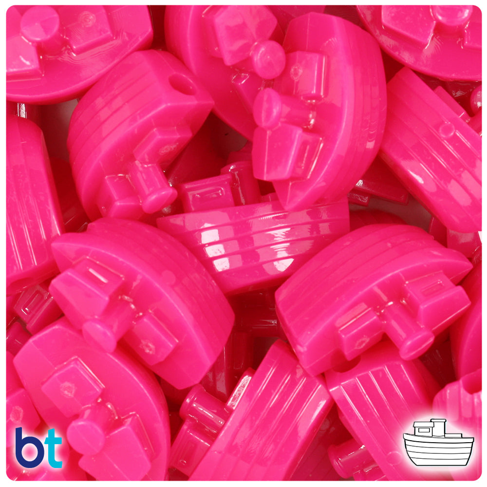 Magenta Neon Bright 25mm Boat Pony Beads (8pcs)