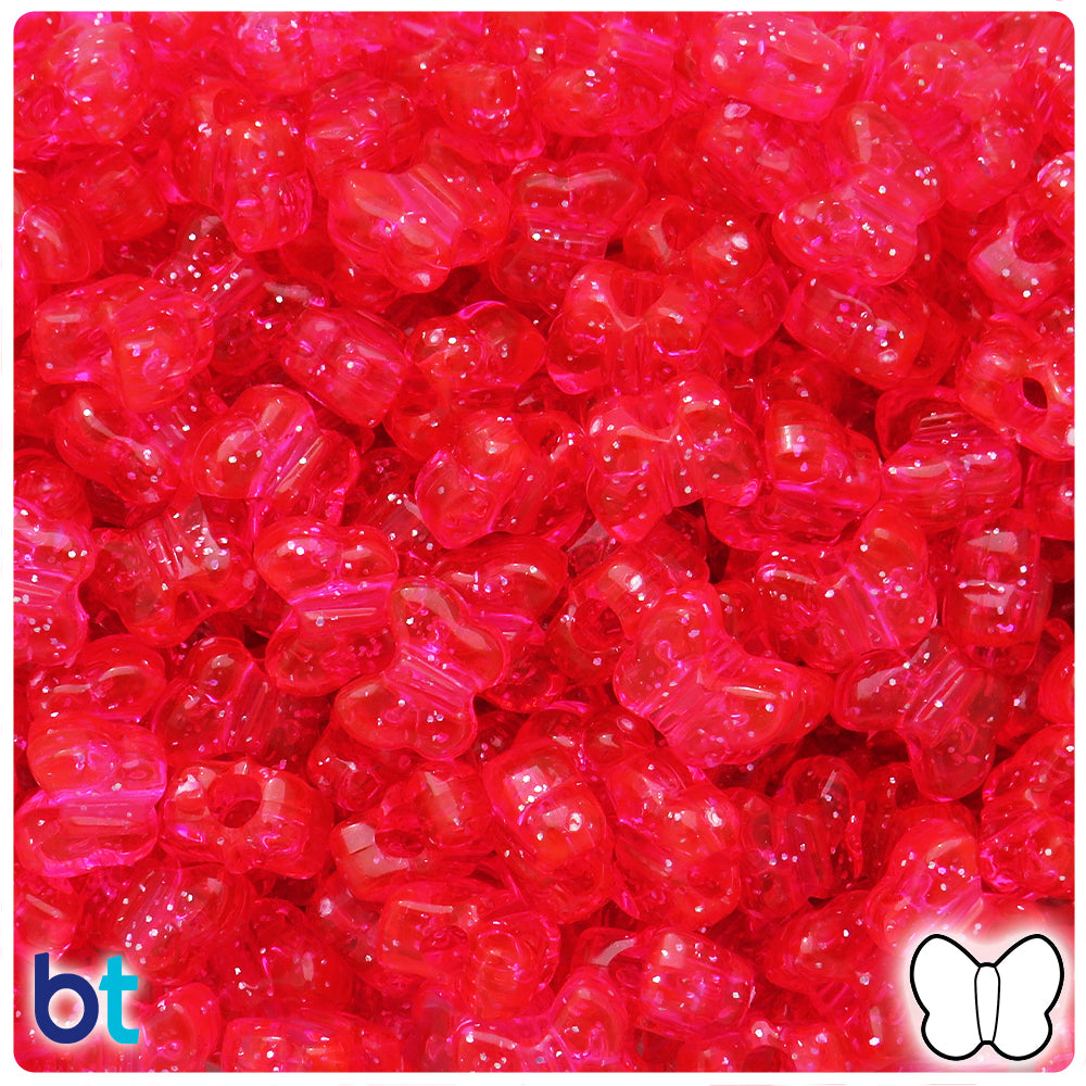 Hot Pink Sparkle 13mm Butterfly Pony Beads (250pcs)