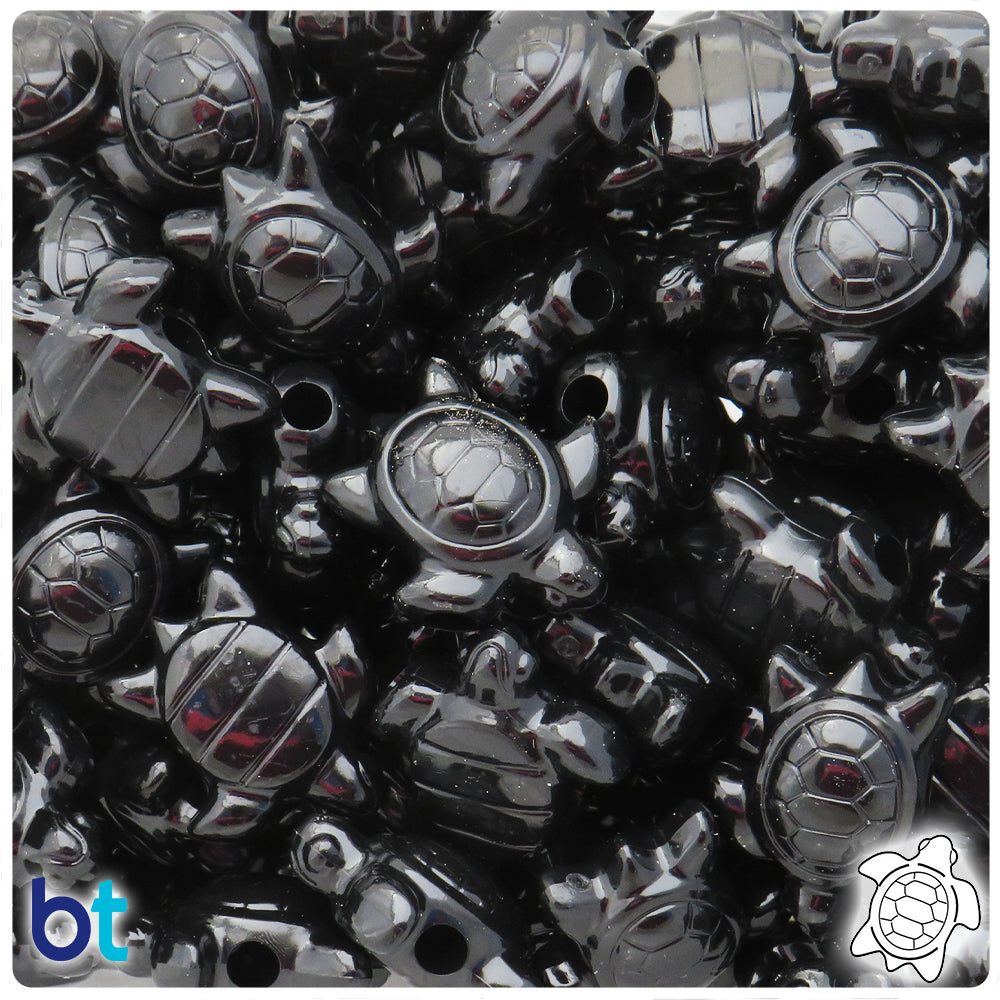 Black Opaque 23mm Sea Turtle Pony Beads (24pcs)