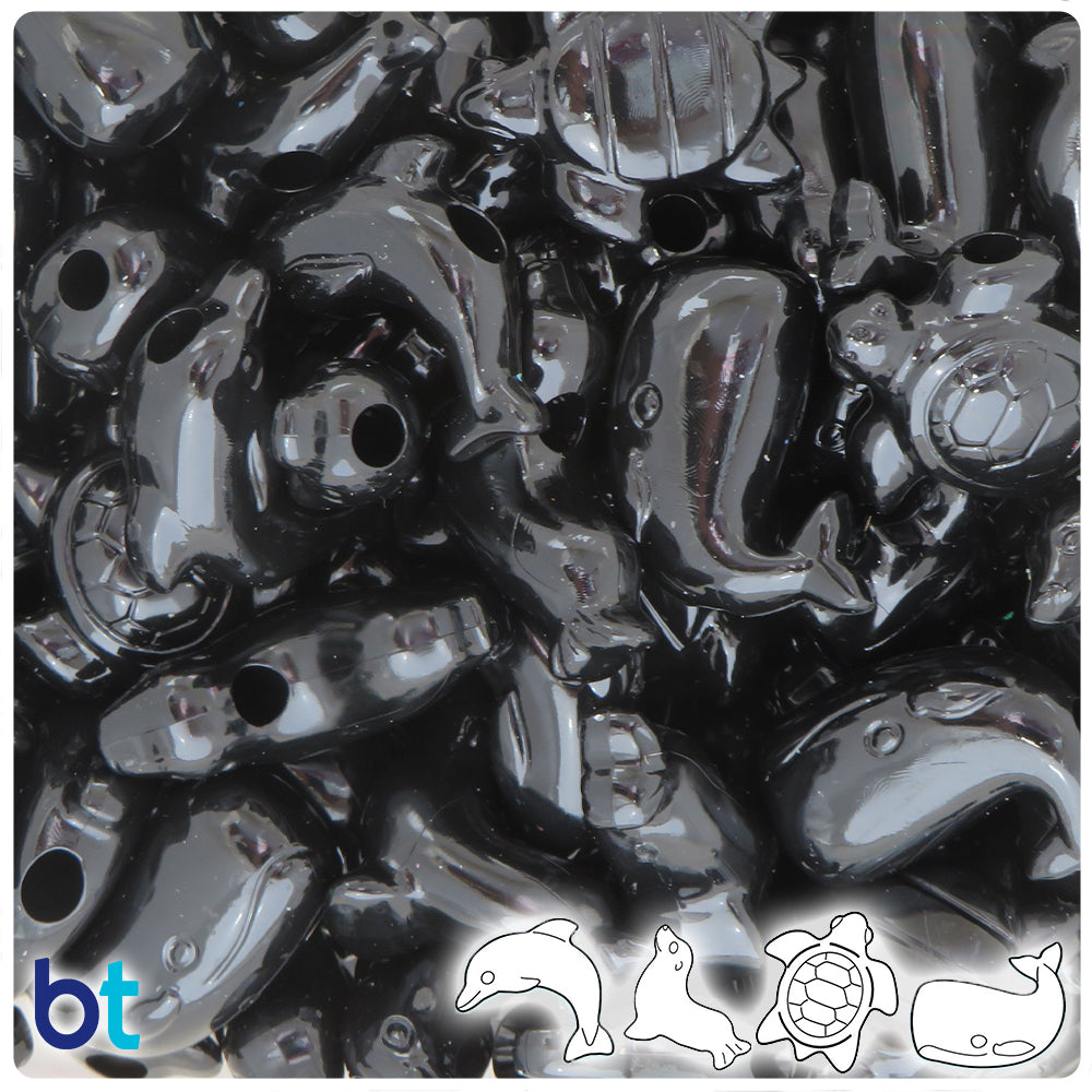 Black Opaque Marine Life Pony Beads (2oz)