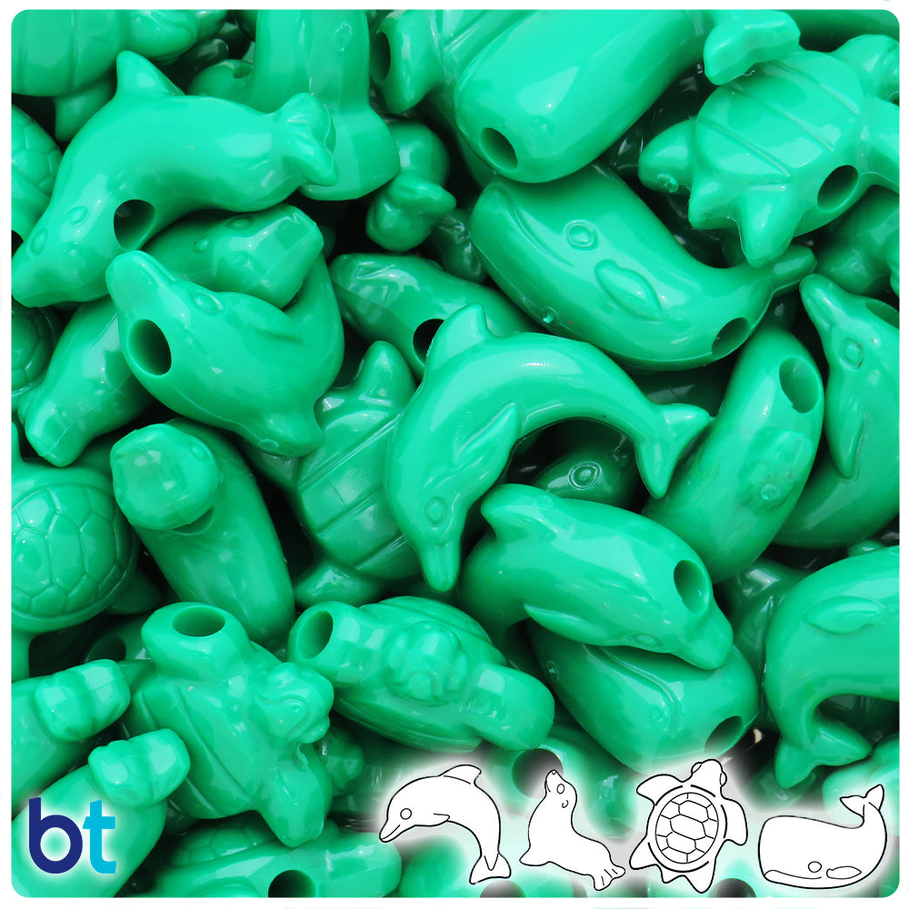 Green Opaque Marine Life Pony Beads (8pcs)