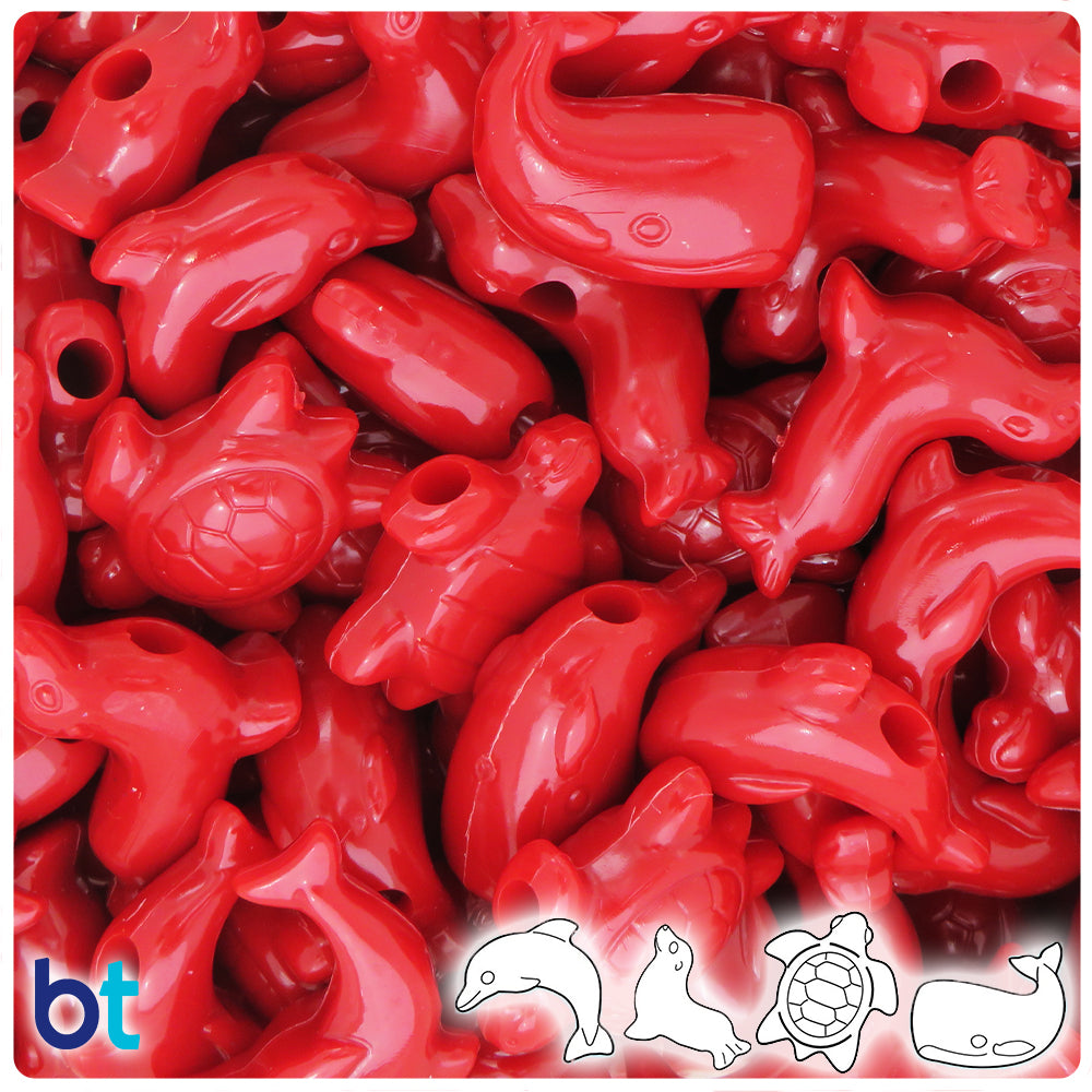 Red Opaque Marine Life Pony Beads (8pcs)