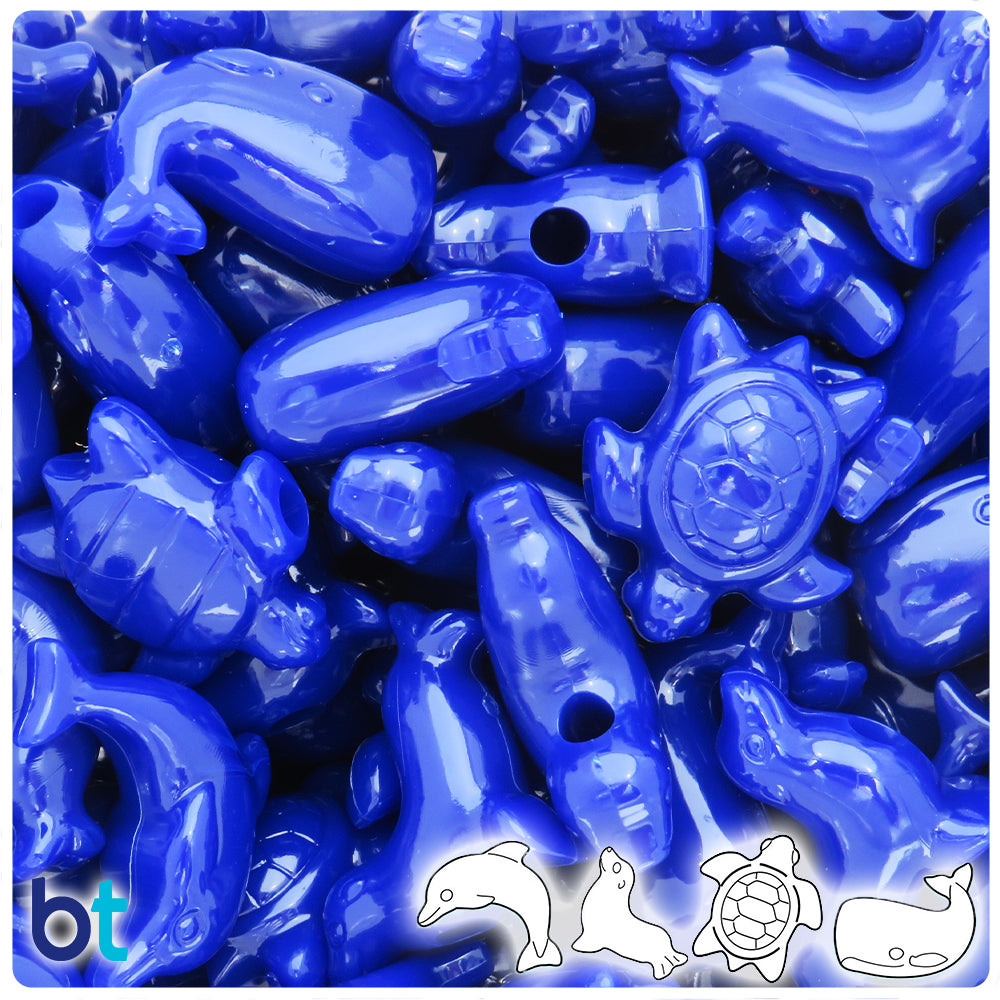 Royal Blue Opaque Marine Life Pony Beads (8pcs)