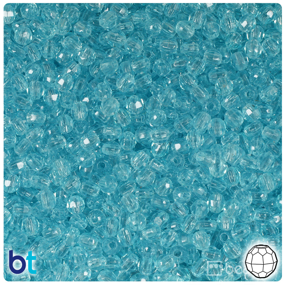 Light Turquoise Transparent 4mm Faceted Round Plastic Beads (1350pcs)