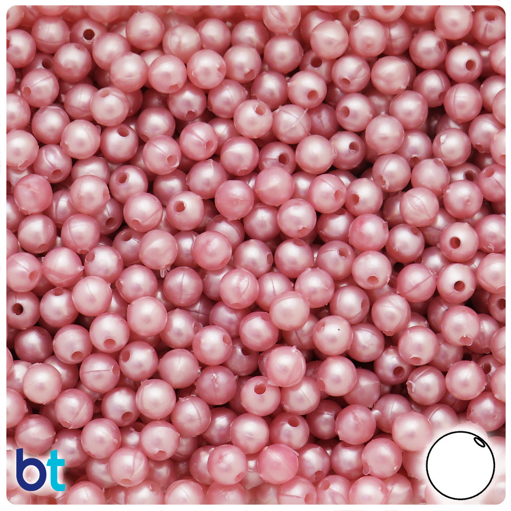 Medium Rose Petal Pearl 6mm Round Plastic Beads (500pcs)