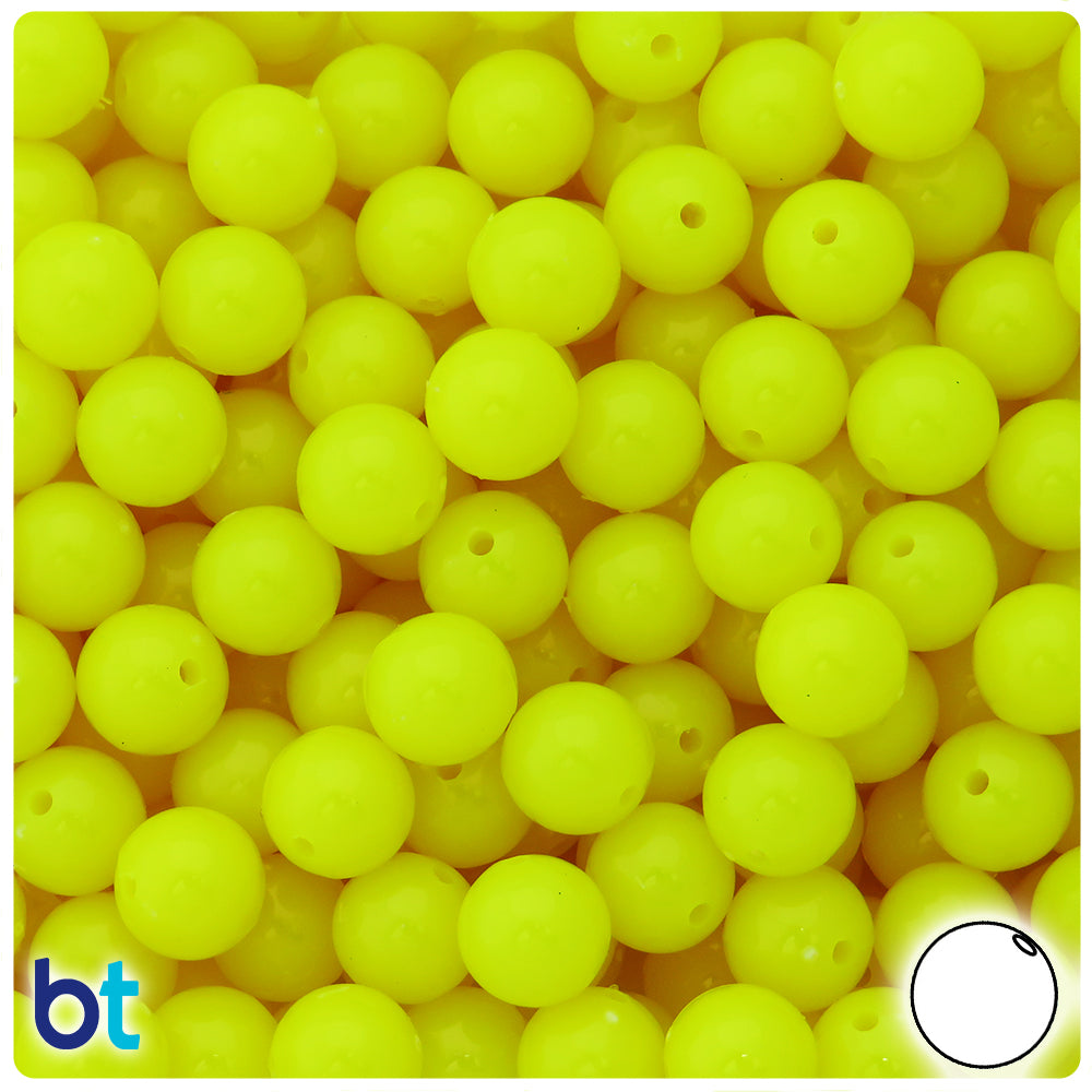 Lemon Neon Bright 10mm Round Plastic Beads (150pcs)