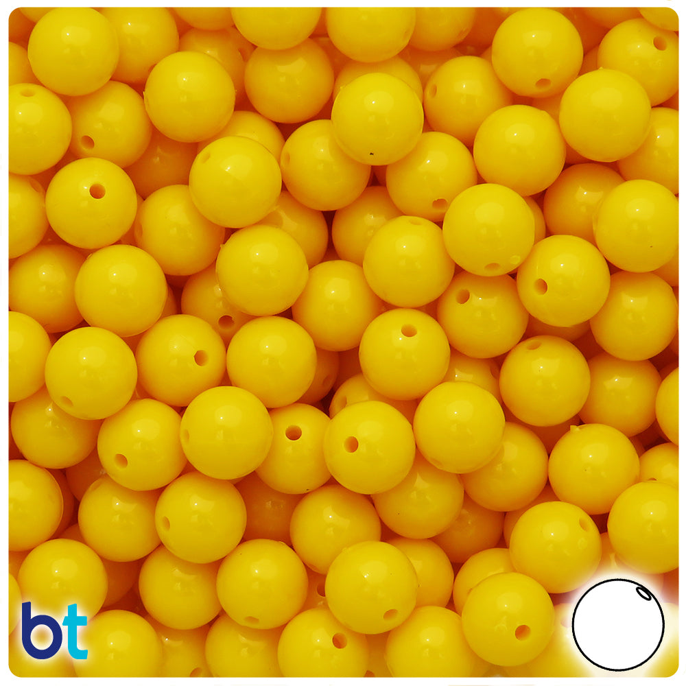 Bright Yellow Opaque 10mm Round Plastic Beads (150pcs)