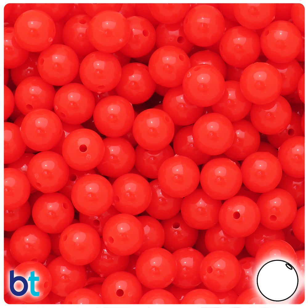 Bright Red Opaque 10mm Round Plastic Beads (150pcs)