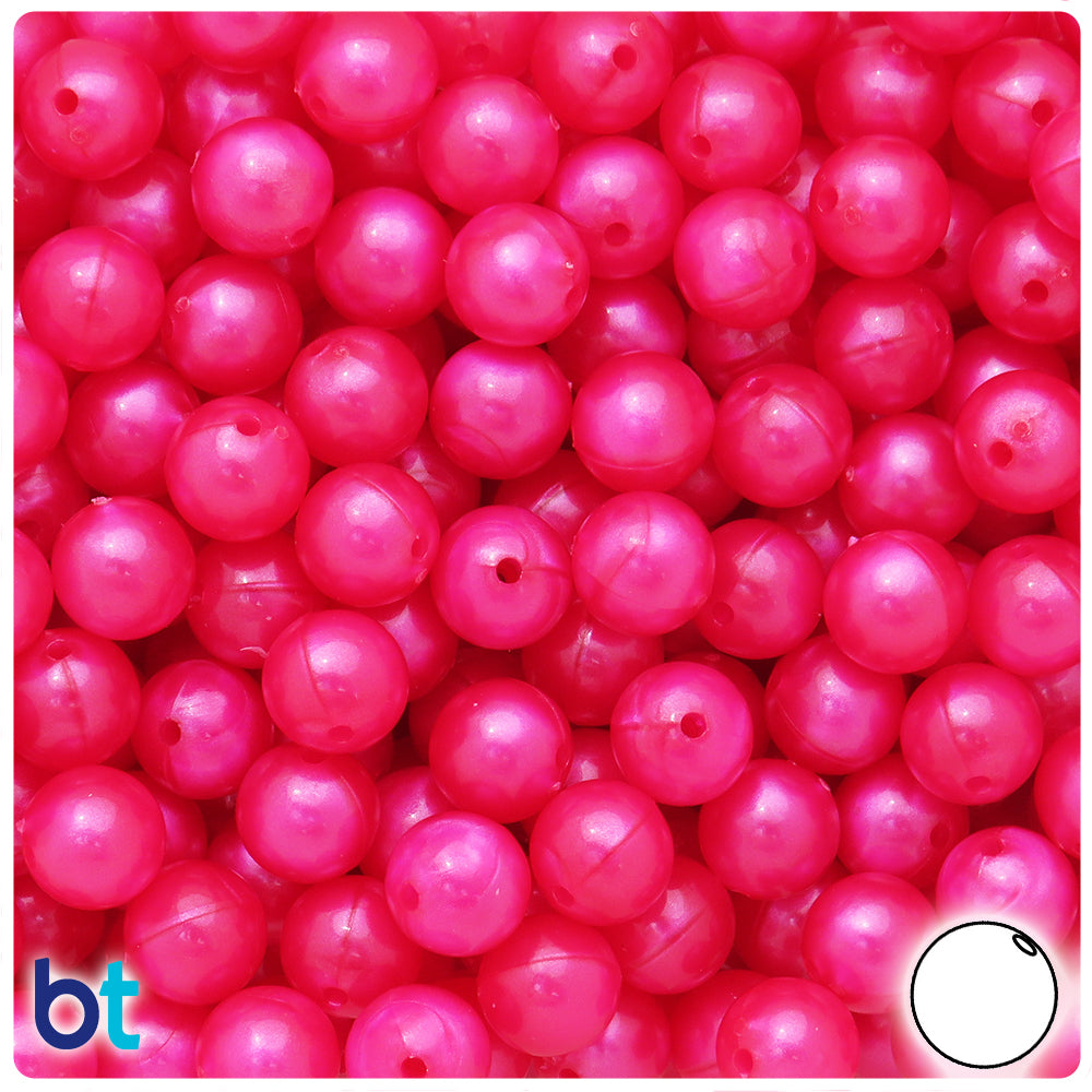 Hot Pink Pearl 10mm Round Plastic Beads (150pcs)