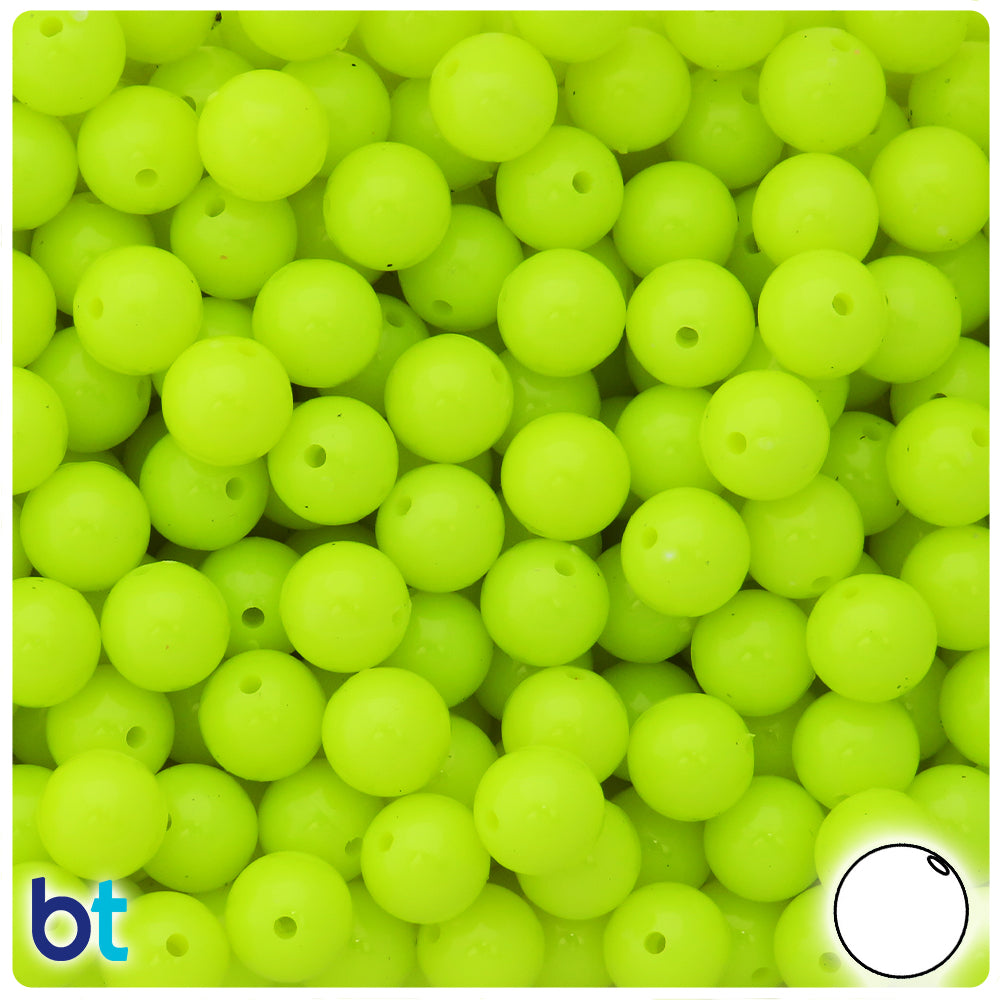 Chartreuse Opaque 10mm Round Plastic Beads (150pcs)