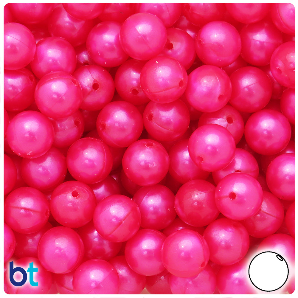 Hot Pink Pearl 12mm Round Plastic Beads (60pcs)