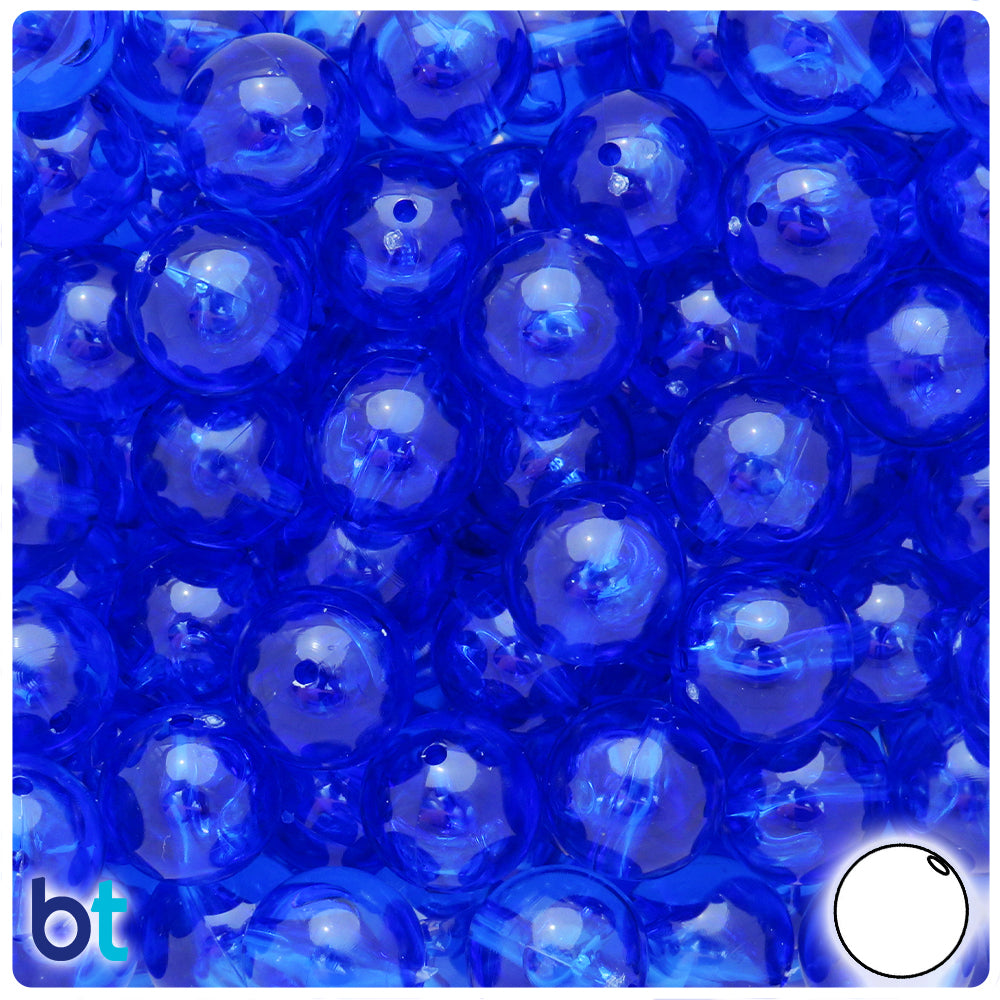 Dark Sapphire Transparent 14mm Round Plastic Beads (36pcs)