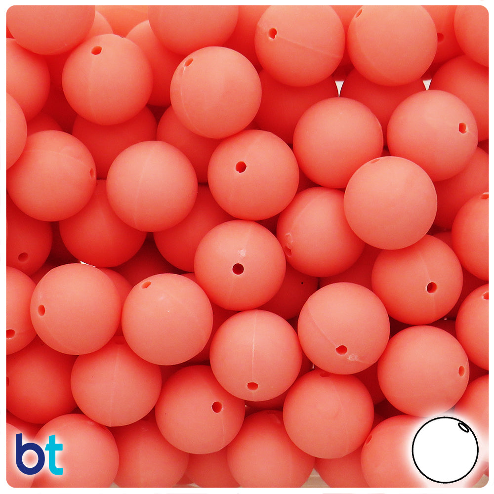 Salmon Matte 14mm Round Plastic Beads (36pcs)