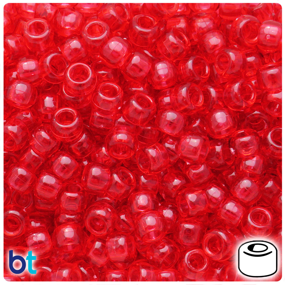 Autumn Red Transparent 9mm Barrel Pony Beads (500pcs)