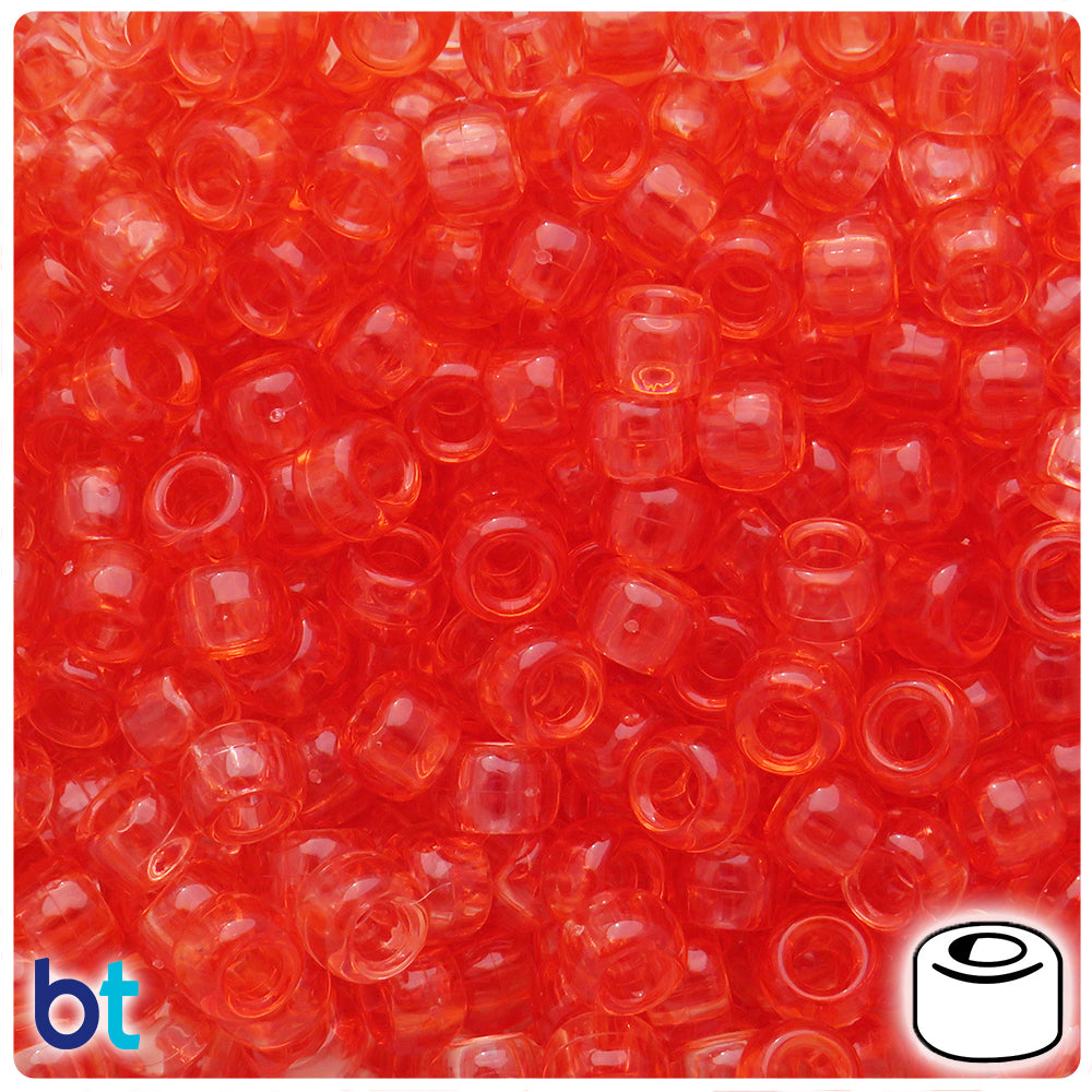 Tangerine Transparent 9mm Barrel Pony Beads (500pcs)