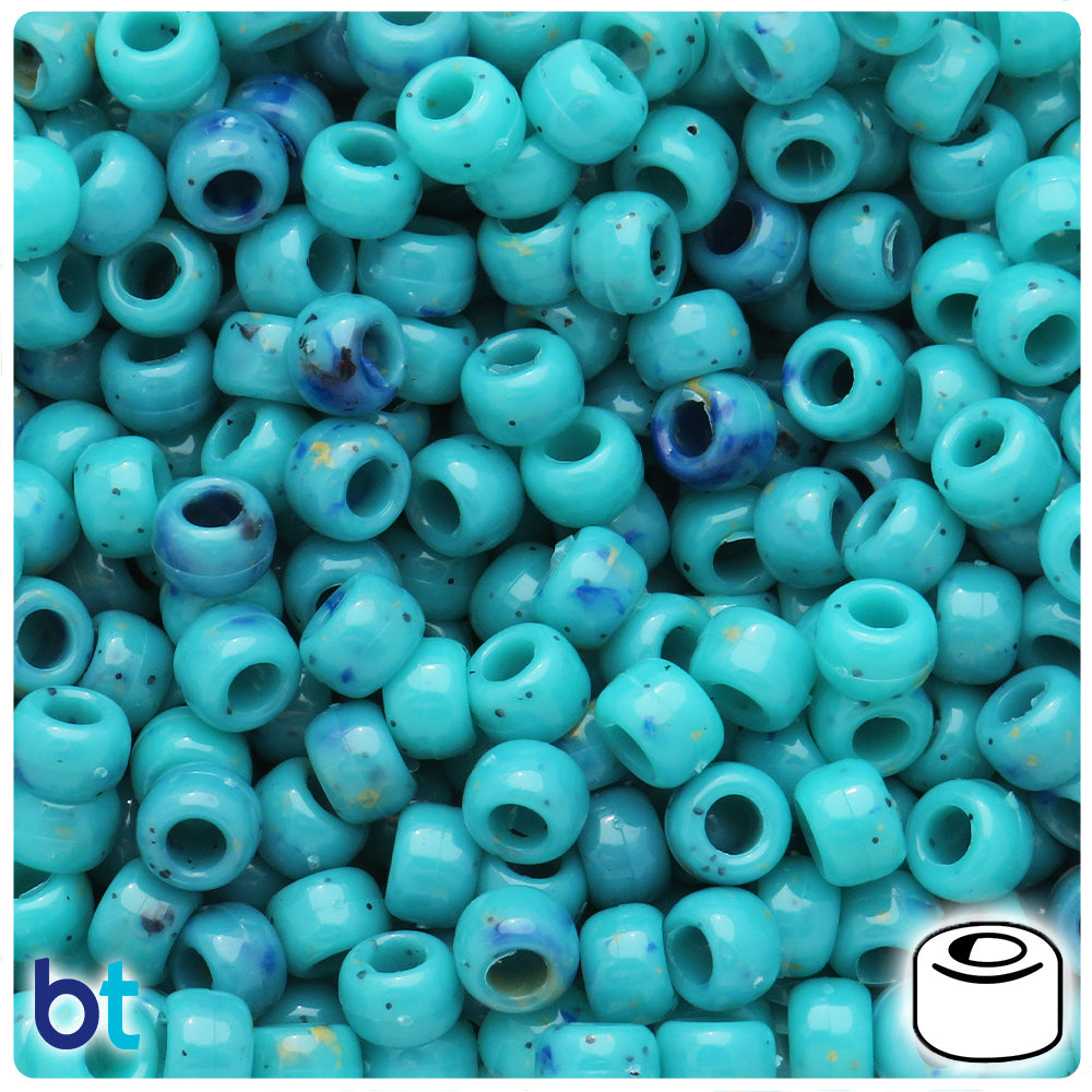 Green Turquoise Marbled 9mm Barrel Pony Beads (500pcs)