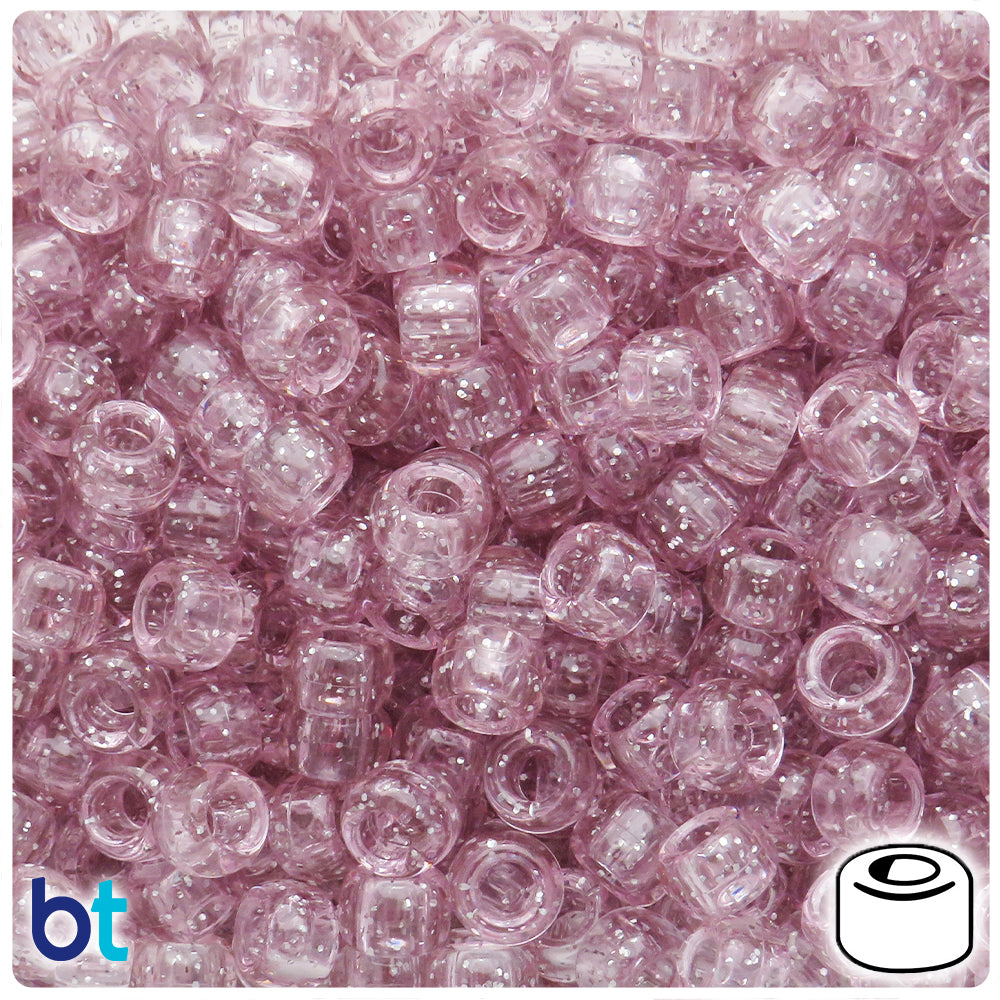 Pastel Pink Sparkle 9mm Barrel Pony Beads (500pcs)