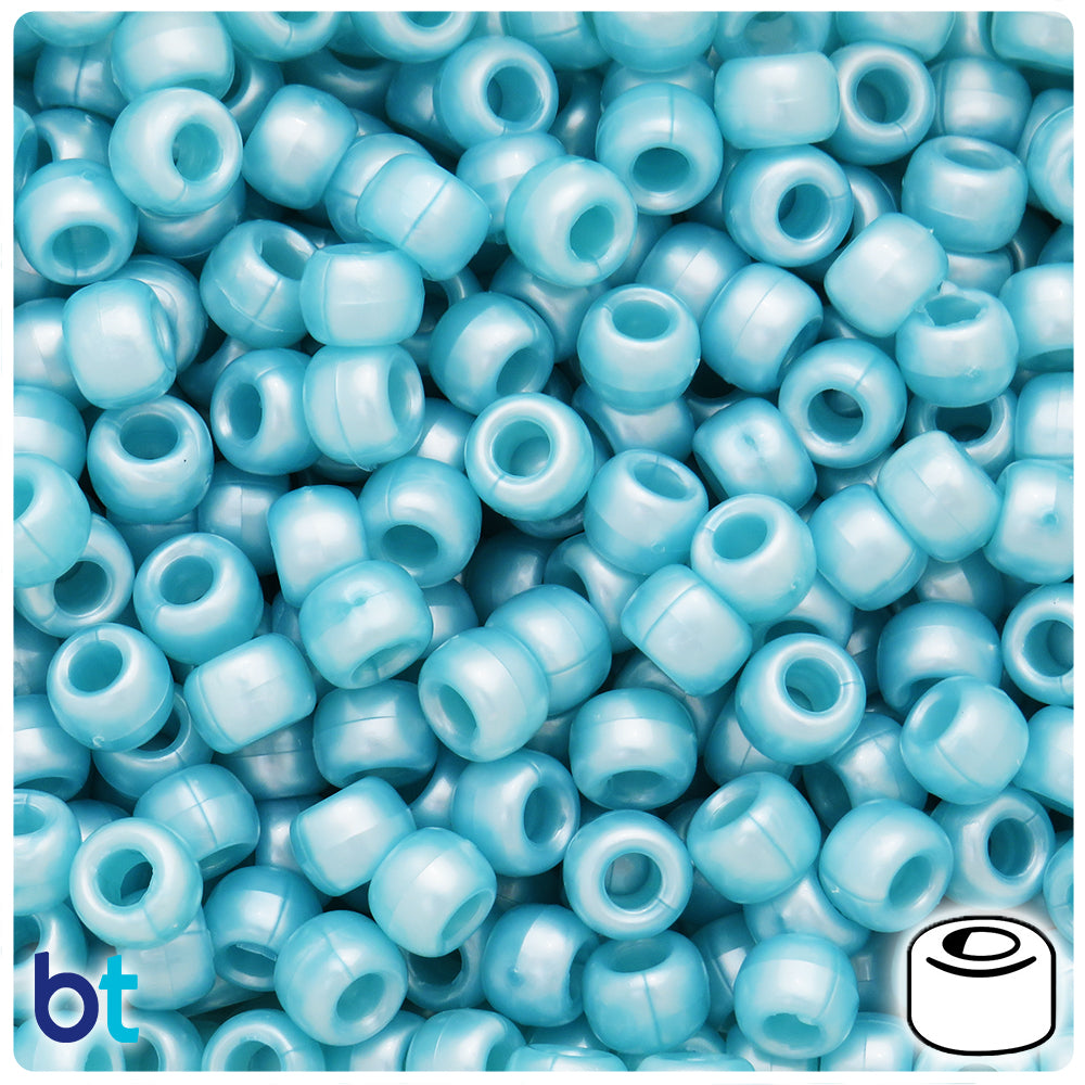 Sea Blue Pearl 9mm Barrel Pony Beads (100pcs)